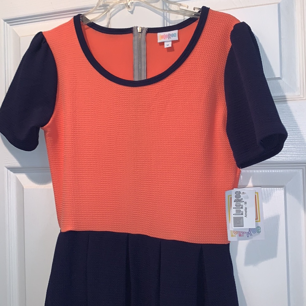 NWT Lularoe Amelia medium navy and pink colorblock dress